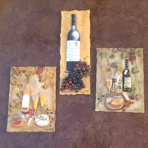 3 Wine themed Wall Plaques